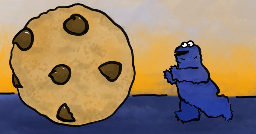 Death to 3rd party cookies. This is an image of the cookie monster ready to eat a cookie.